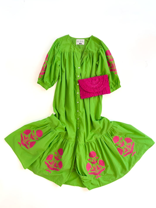 Beth Midi in Lime Embroidered Marigold