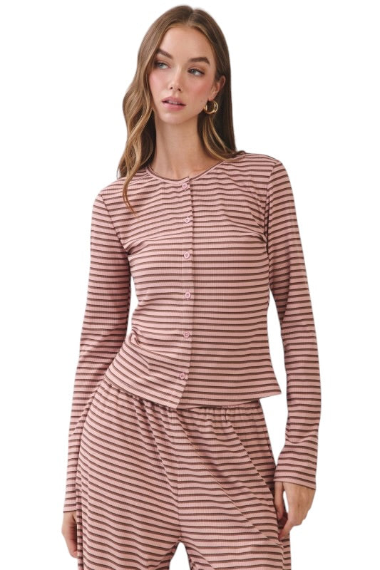 Button Front Stripe Top