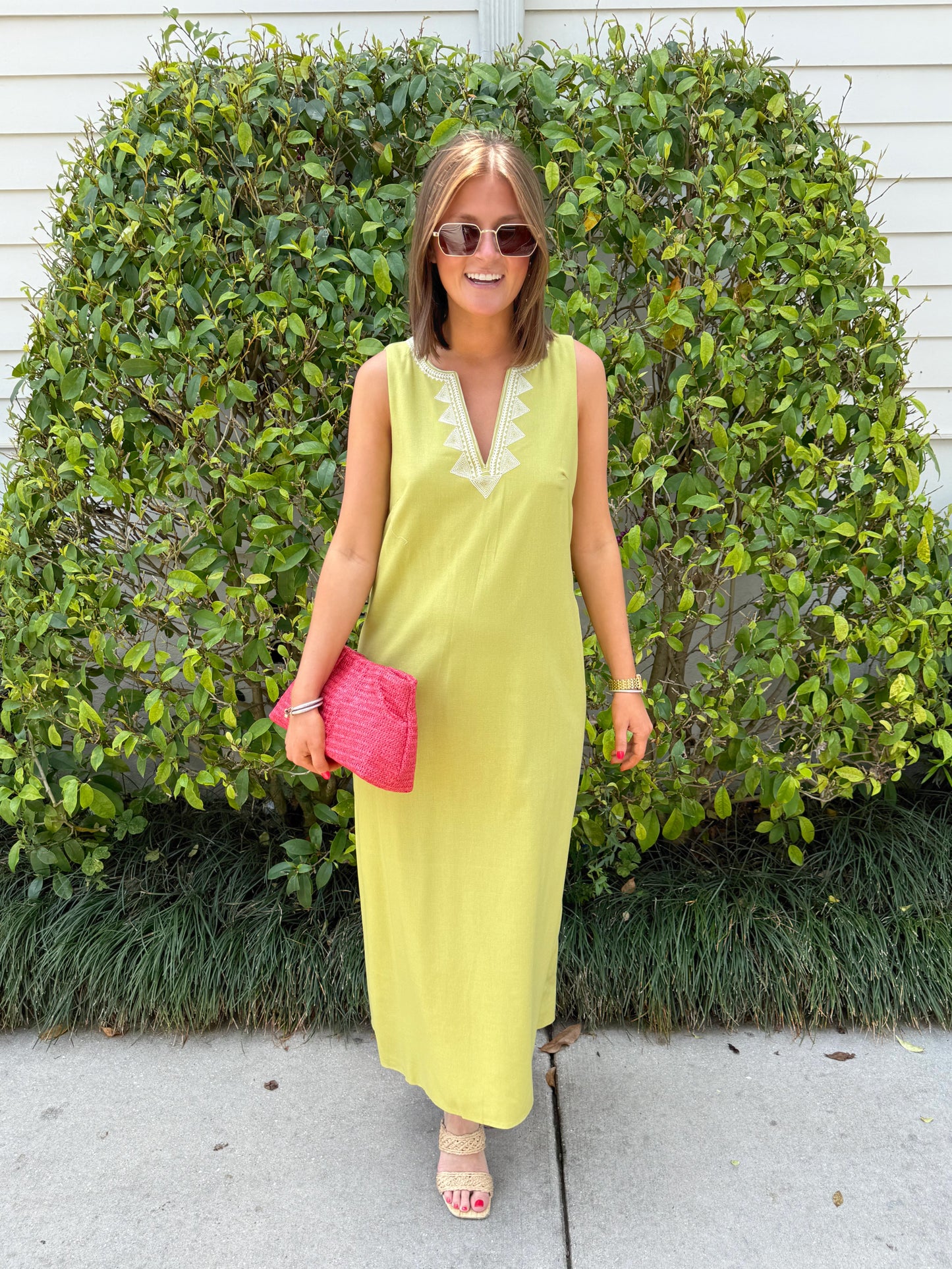 Linen Sleevless Midi in Green Tea