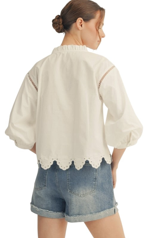 Scallop Hem Eyelet Top