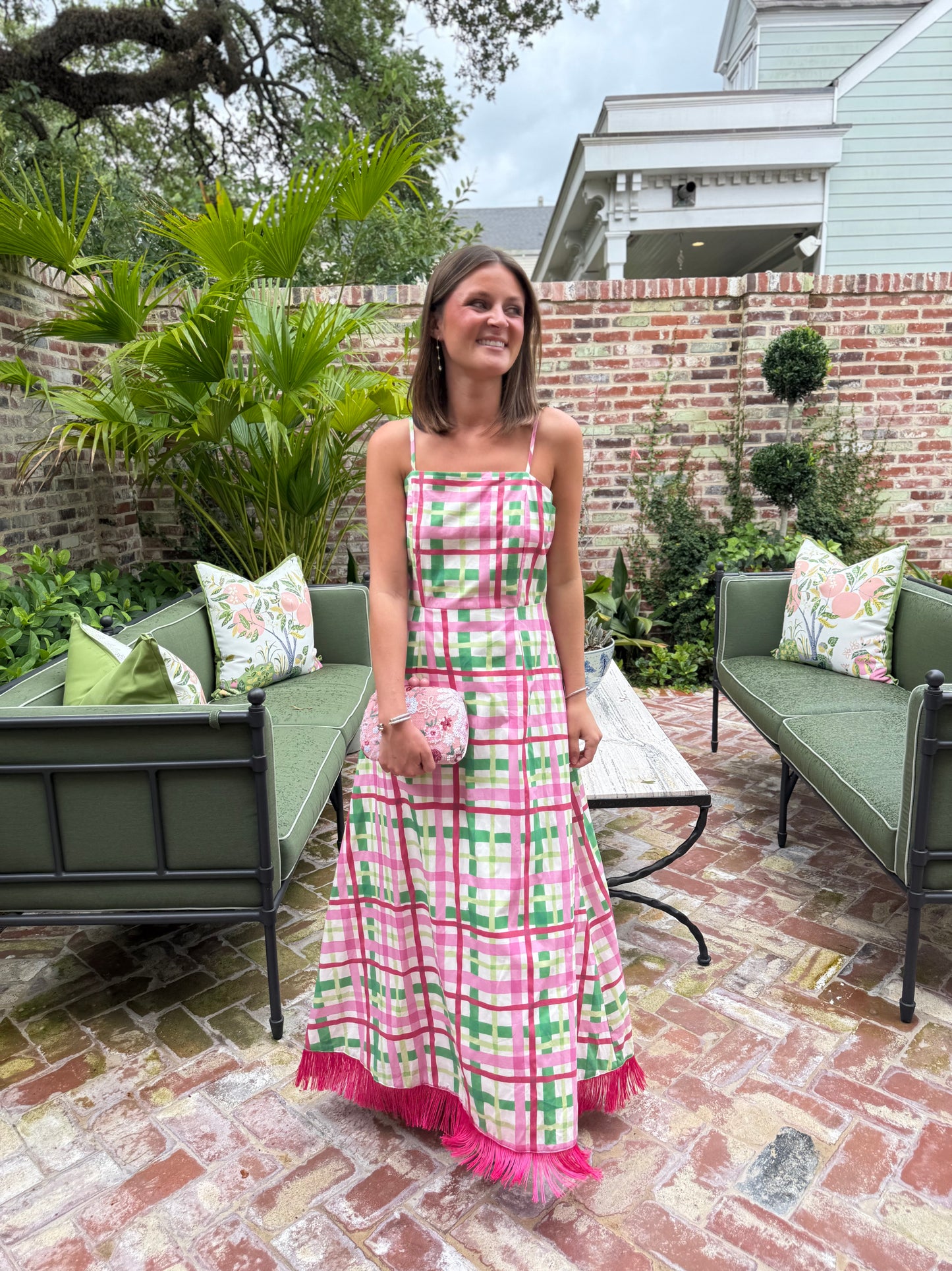 Pink & Green Fringe Midi