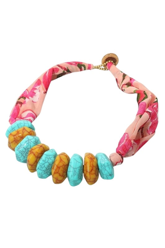 Chunky Turquoise & Amber Scarf Necklace