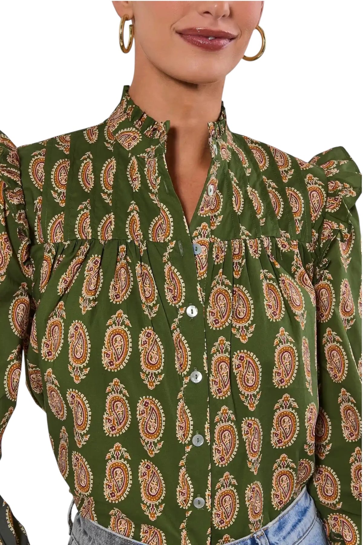 Olive Paisley Poplin Top