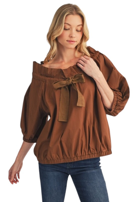 Drawstring Neckline Poplin Top- 2 Colors