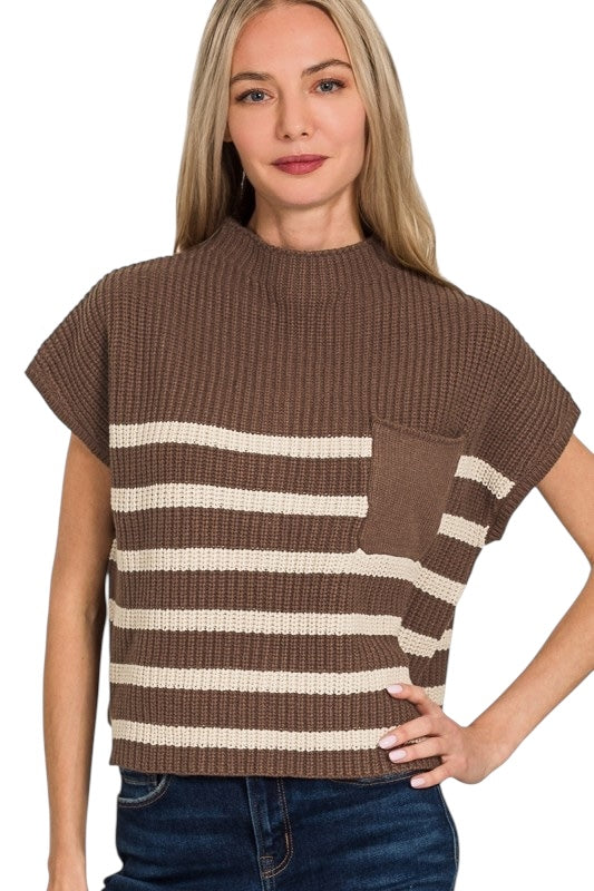 Cap Sleeve Stripe Sweater - 3 Colors