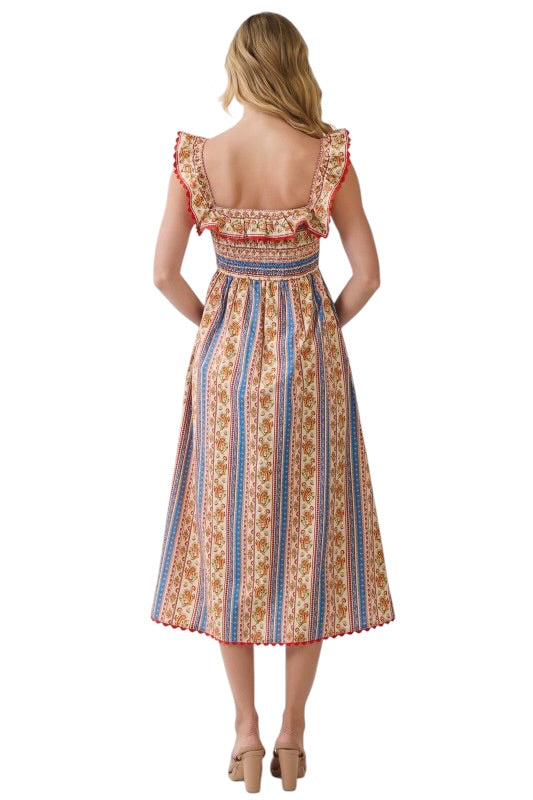 Blue & Rust Paisley Smocked Midi