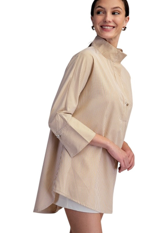 Lucite Bead Tunic in Taupe Stripe
