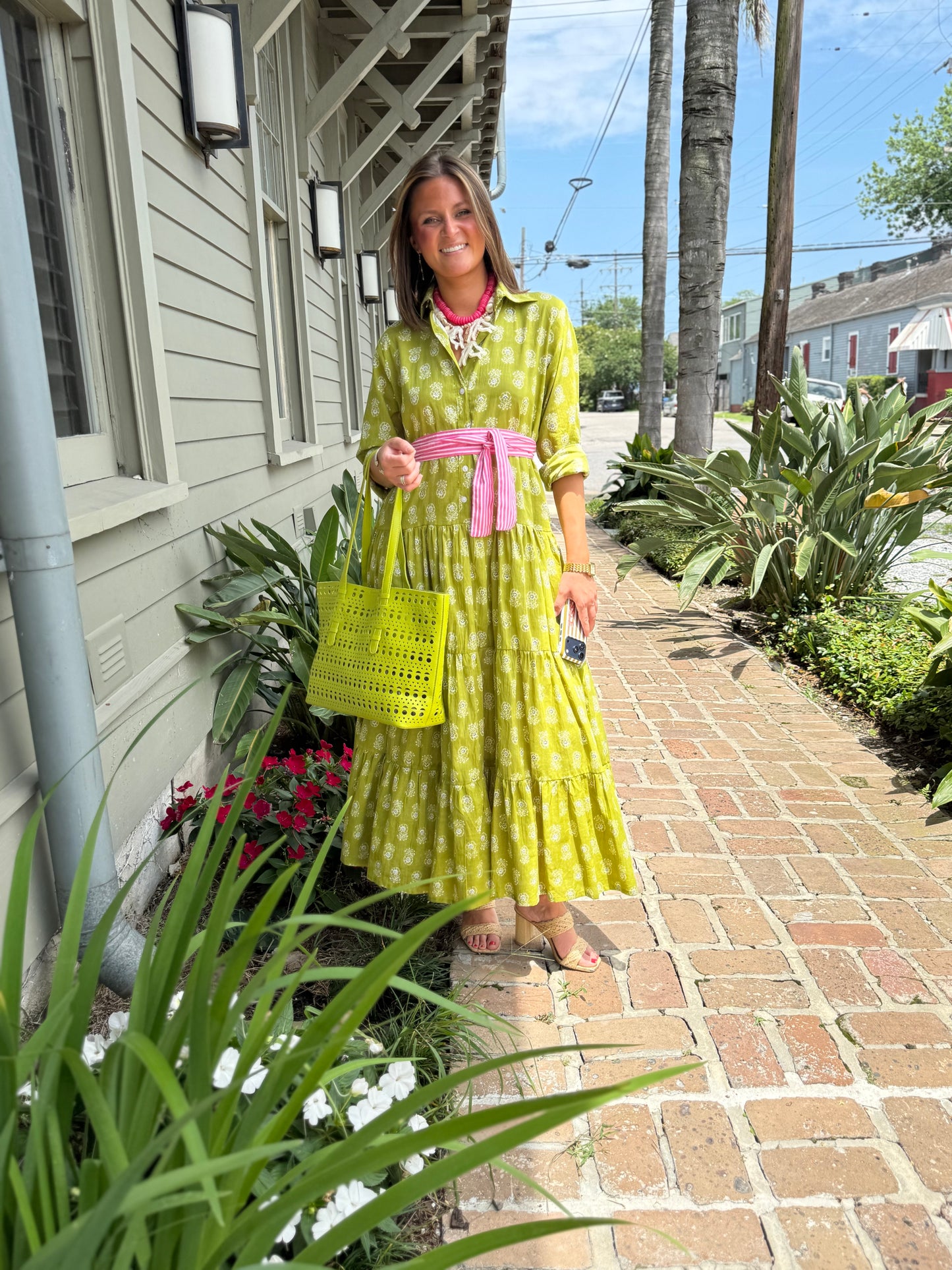Octavia Street Shirt Dress in Lime