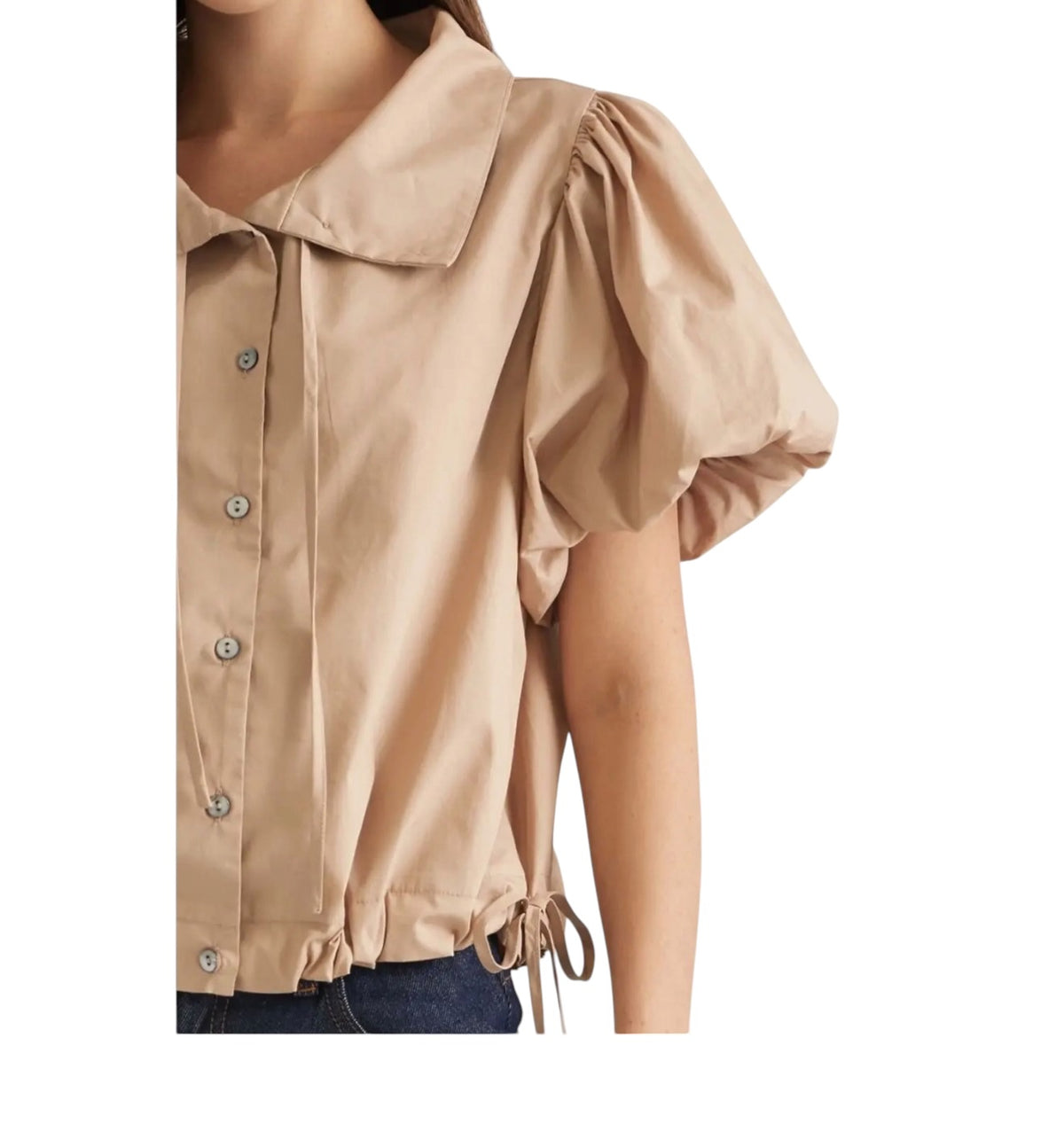 Drawstring Waist Poplin Top