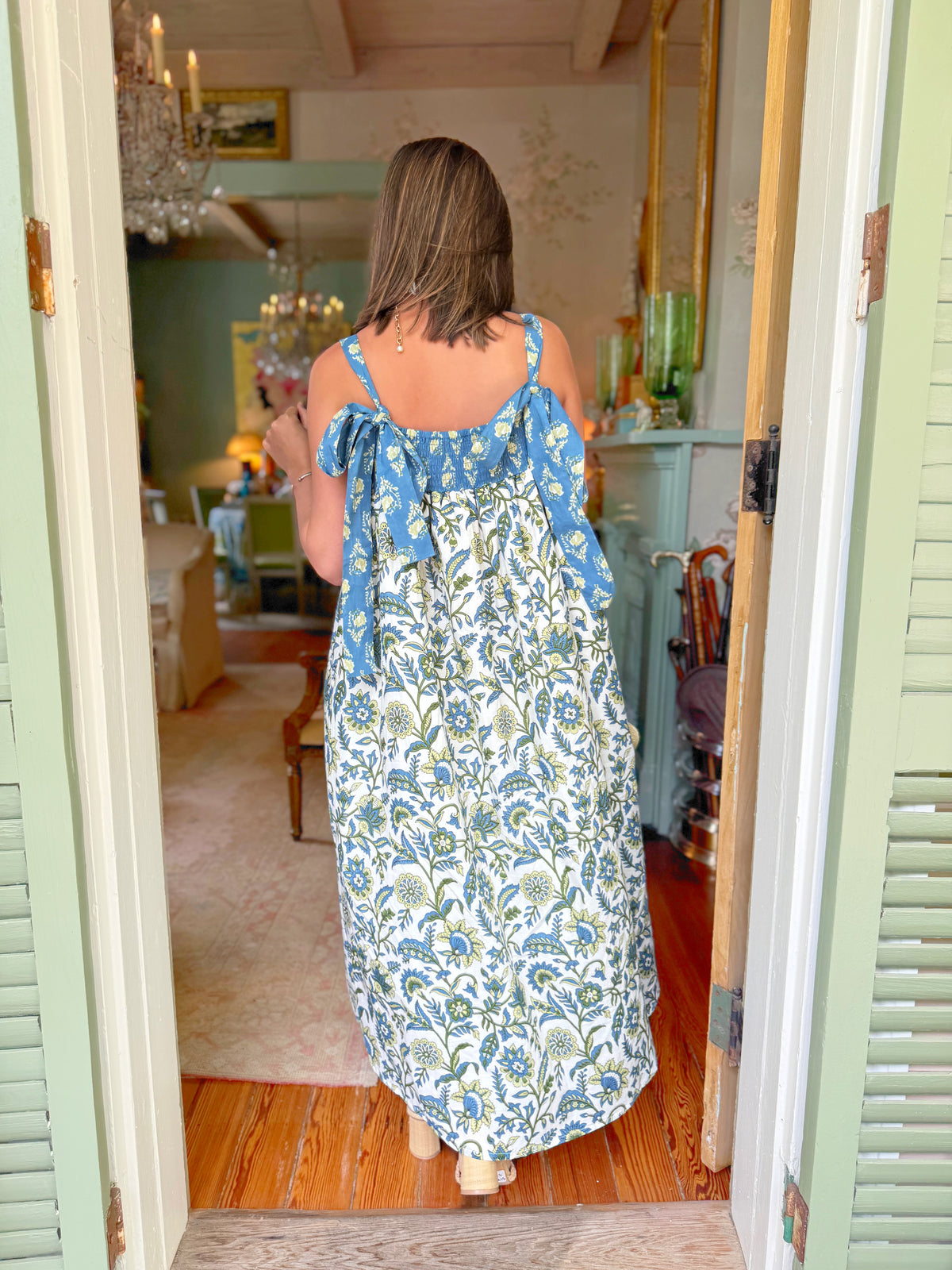 Summer Blues Tie Shoulder Midi