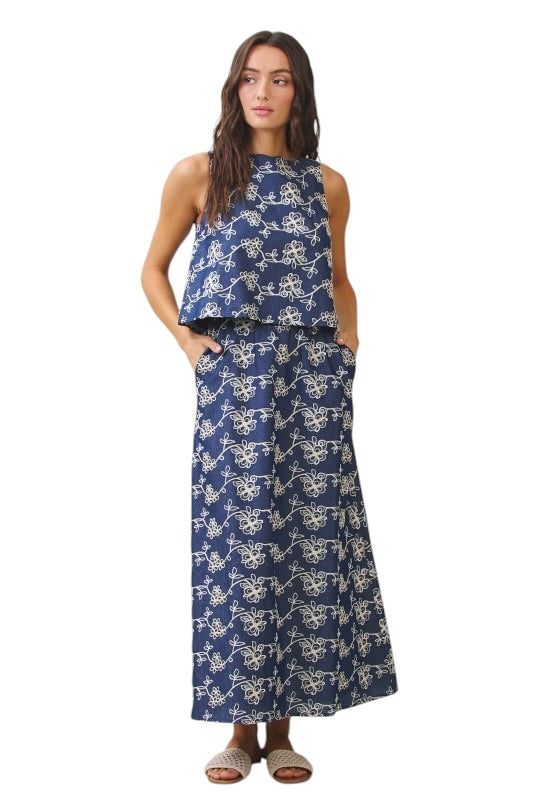 Denim Embroidery Tie Back Set