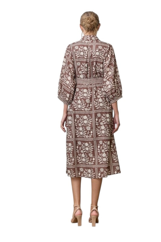 Brown Tiles Belted Midi- Offered in Plus Sizes