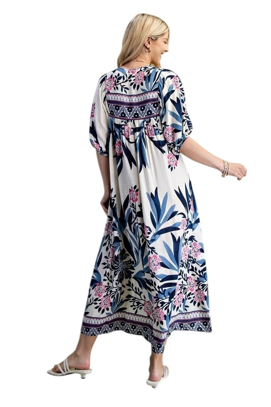 Navy & Pink Floral Midi