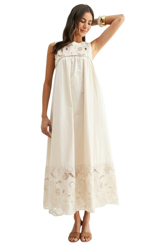 Paisley Lace & Crochet Maxi in Cream