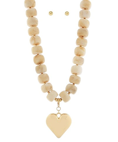 Resin Bead Heart Necklace- 2 Colors