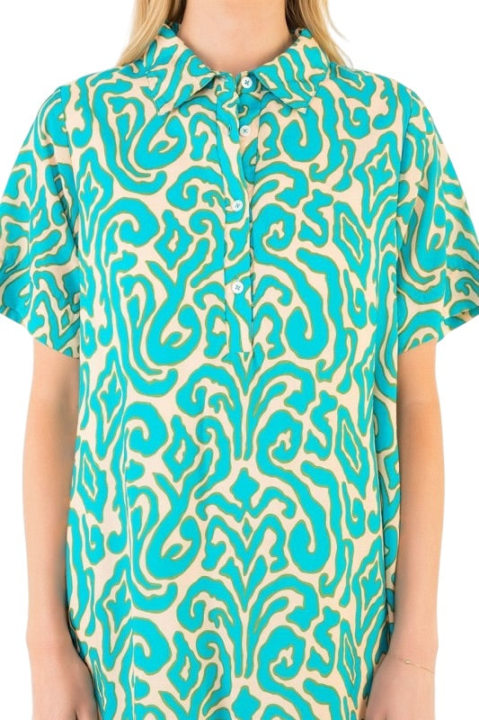 Teal Mosaic Shirt Dress