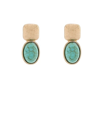 Square & Oval Stone Earring- 3 colors