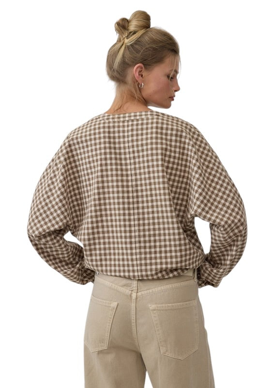 Gingham Drawstring Blouse- 2 Colors