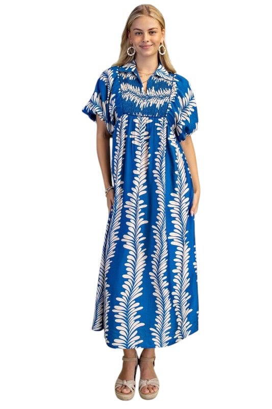 Blue & Cream Acanthus Stripe Midi