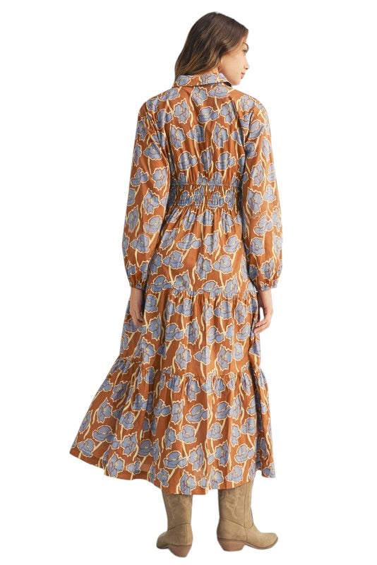 Toffee & Blue Poppy Smocked Waist Dress
