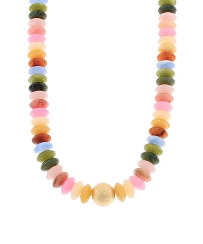 Gold Ball & Gemstone Necklace- 4 Colors