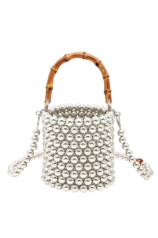 Silver Beaded Bucket Bag