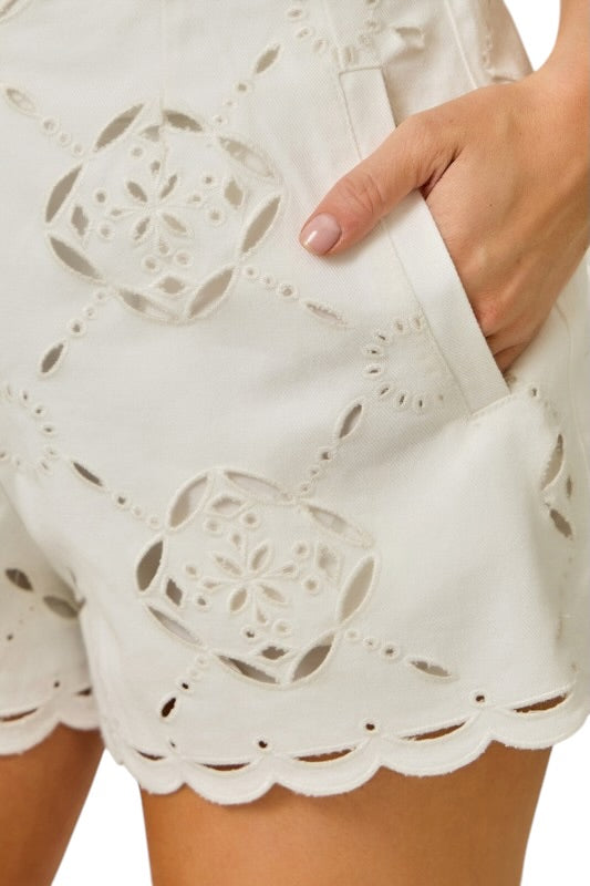 Ivory Eyelet Embroidery Shorts