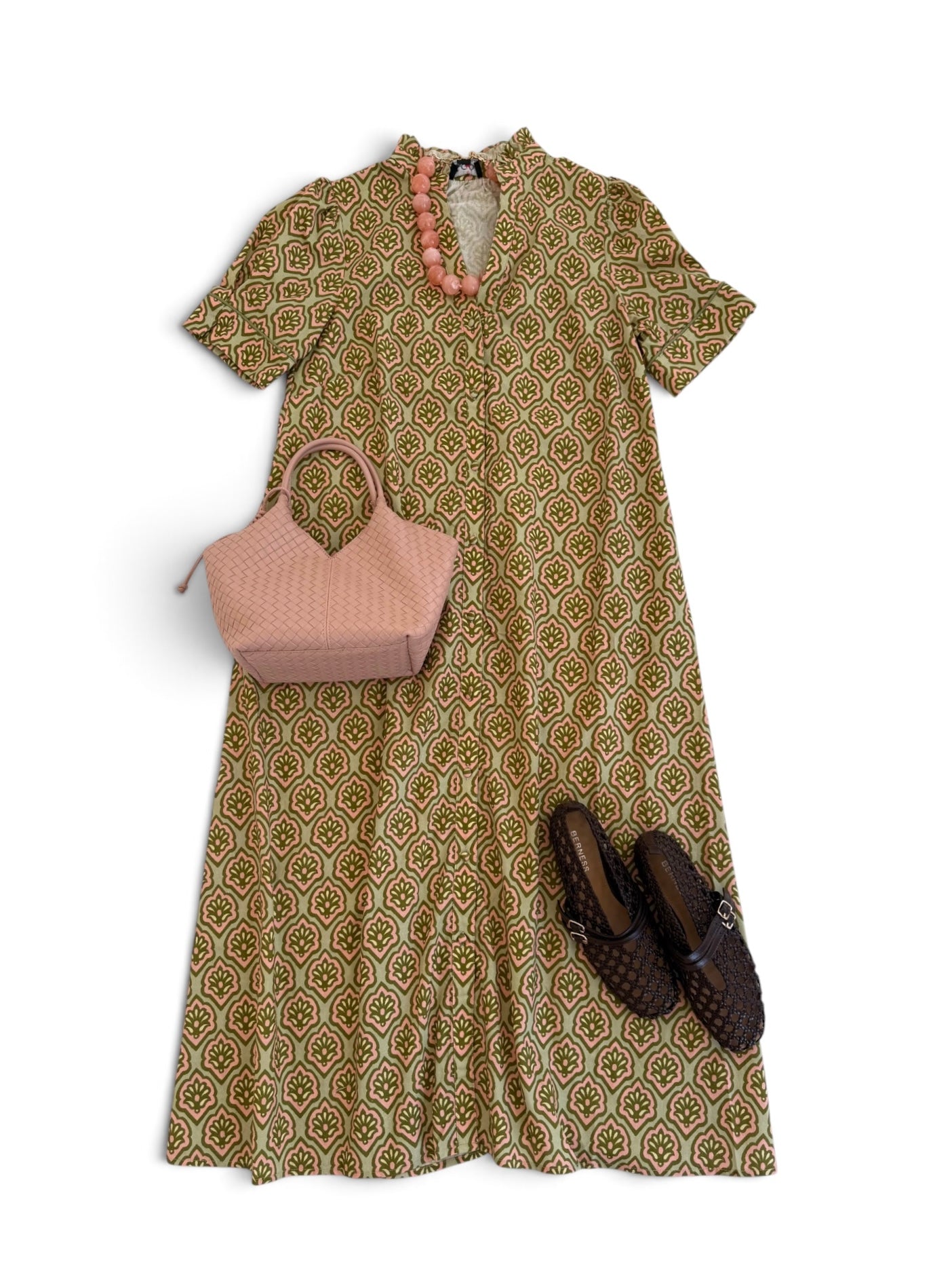 Matcha & Pink Button Front Midi