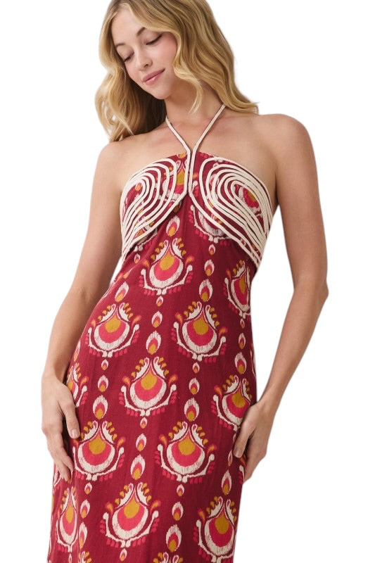 Wine Ikat Halter Midi