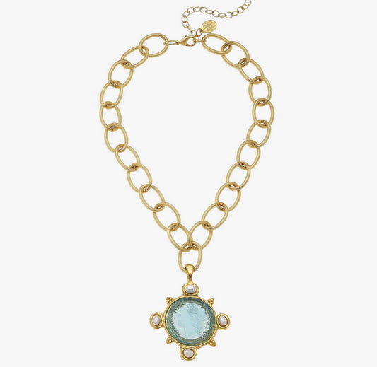 Venitian Glass Chain Necklace in Aquamarine