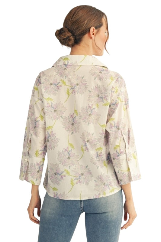 Pearl Button Floral Top- 2 Colors