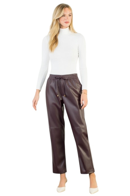 Bordeaux Leather Straight Pant