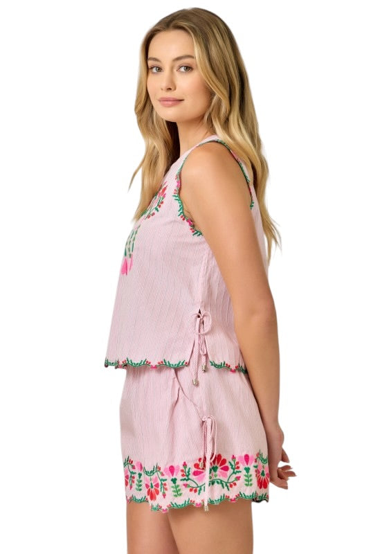 Embroidered Scallop Cotton Set in Pink