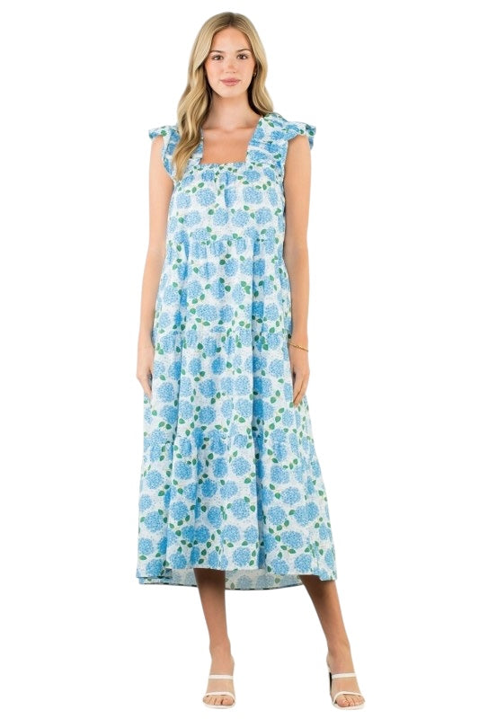 Blue Hydrangeas Smocked Midi