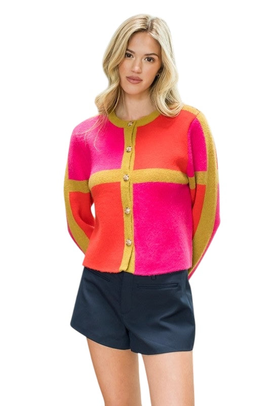 Chartreuse Colorblock Cardigan