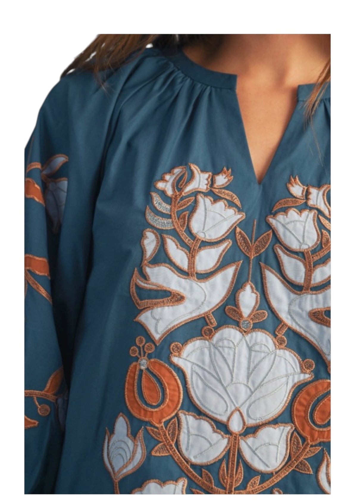 Teal Baroque EmbroideredTop
