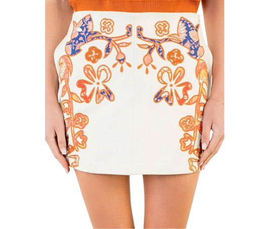Suede Embroidered Skirt