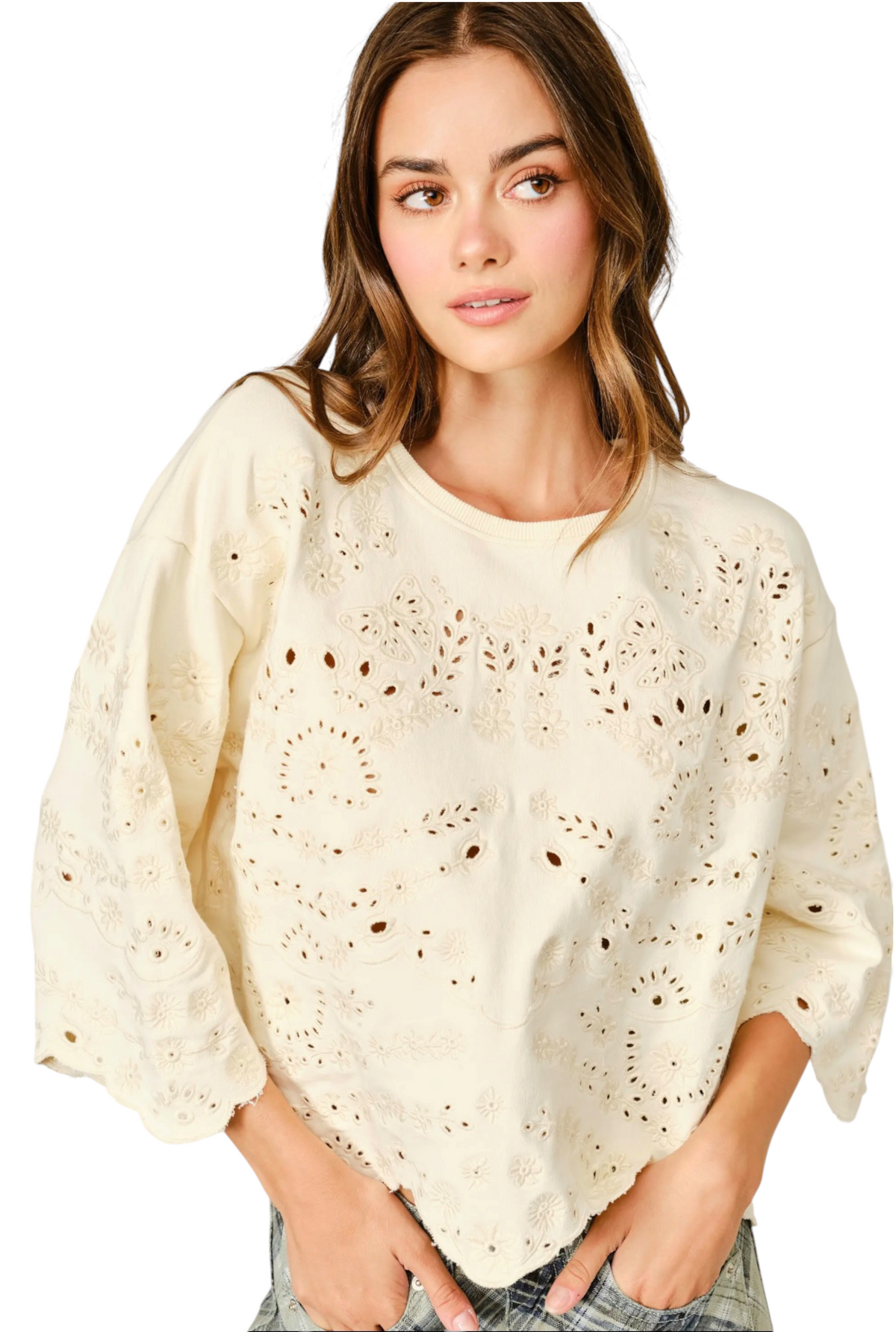 Eyelet Sweatshirt- 2 Colors
