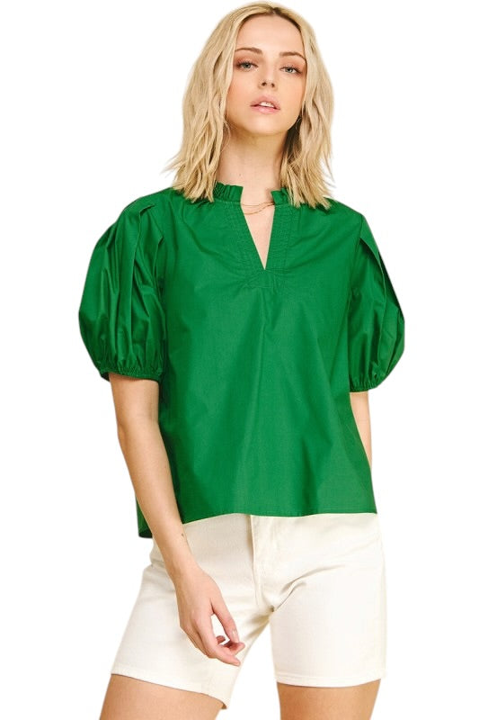 Pleated Sleeve Top - 2 Colors