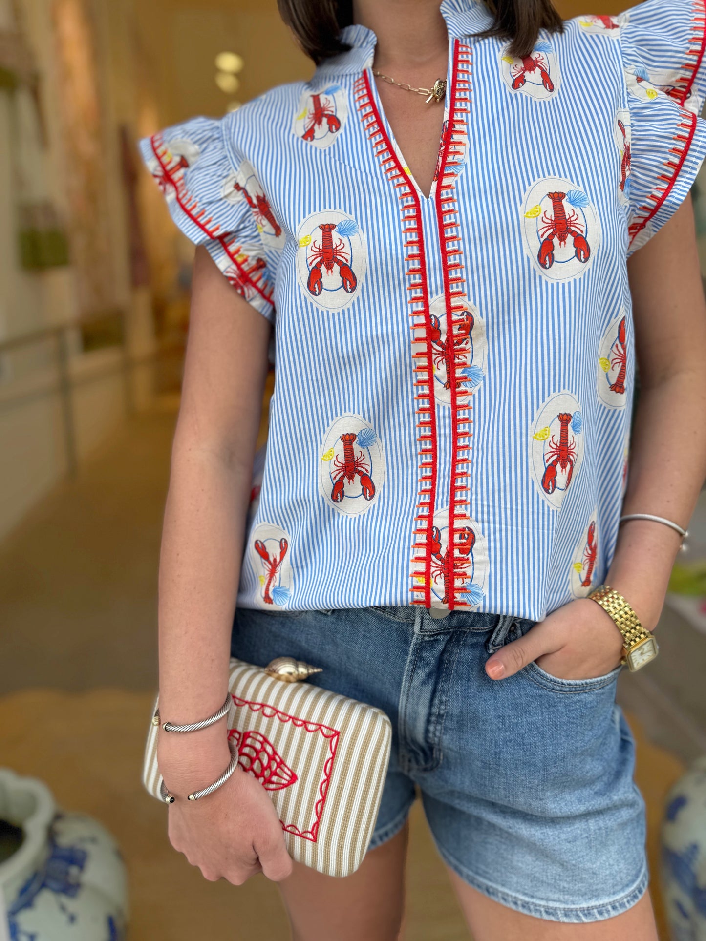Blue Stripes Crawfish Top