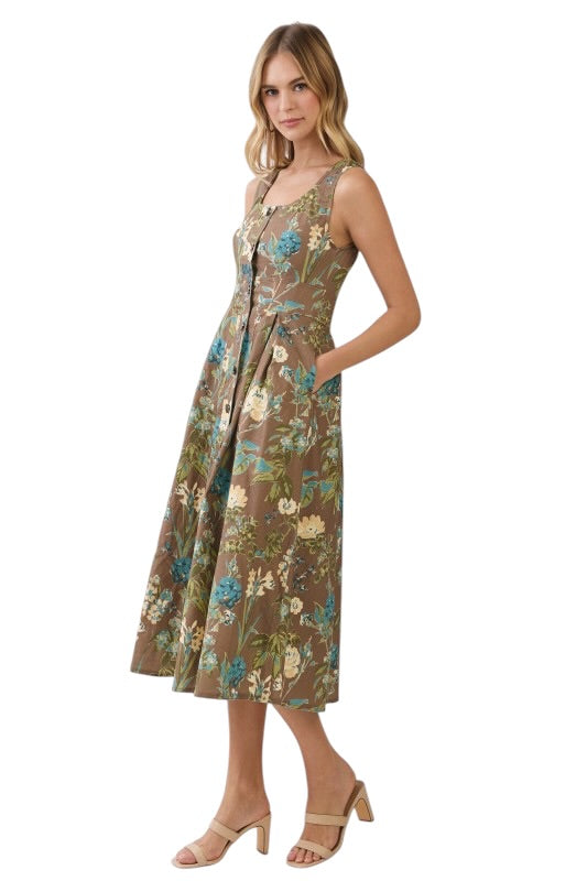 Mocha Floral Midi Dress