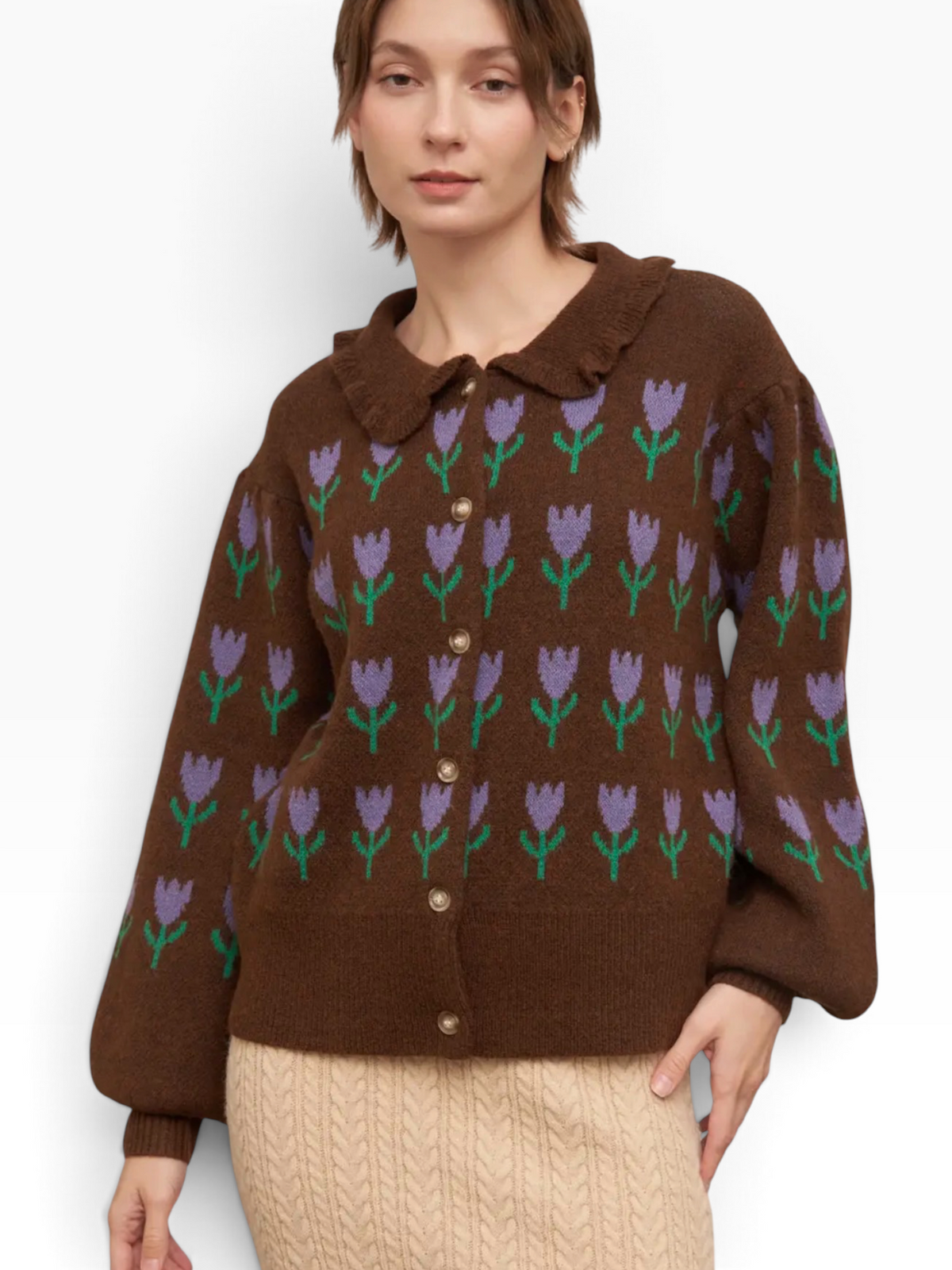 Chocolate & Purple Tulips Sweater