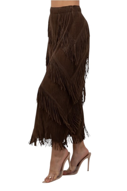 Asymmetrical Fringe Midi Skirt
