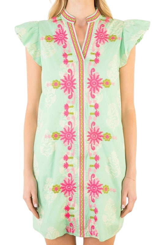Mint Embroidered Flutter Mini
