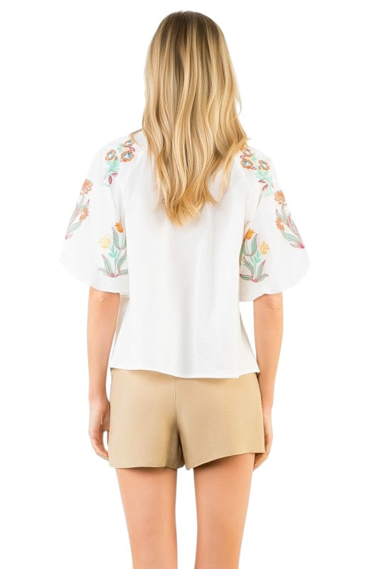 Embroidered Florals Collar Top