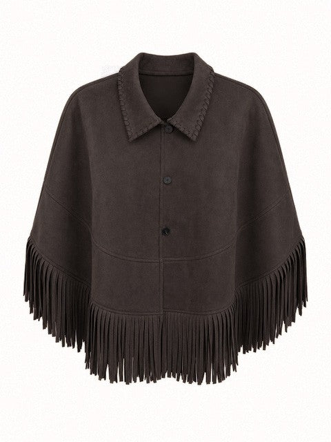 Fringe Faux Suede Cape-2 Colors