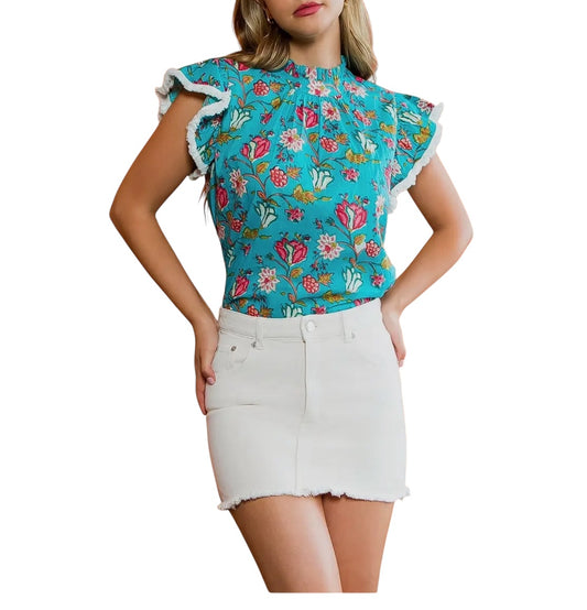 Blue Florals Cotton Top