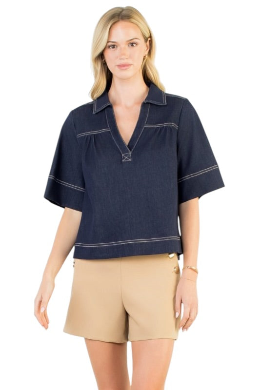 Dark Denim Collared Top