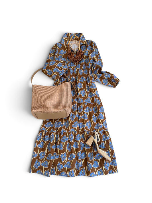 Toffee & Blue Poppy Smocked Waist Dress
