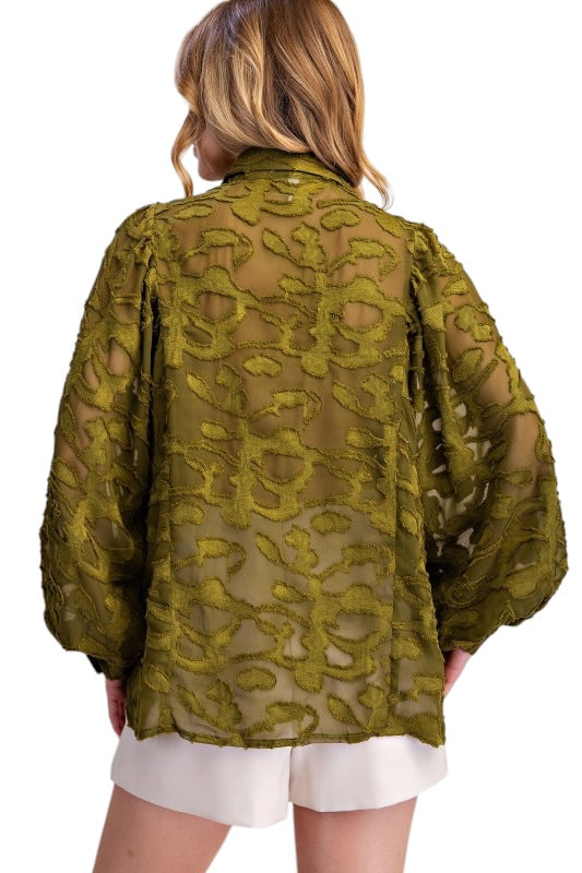 Sheer Textured Button-down- 2 Colors